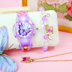 Girls' Glowing LED Watch Set with 3D Silicone Strap & Necklace