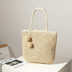 Large Capacity Hand-Woven Wild Straw Bag Beach Shoulder Handbag