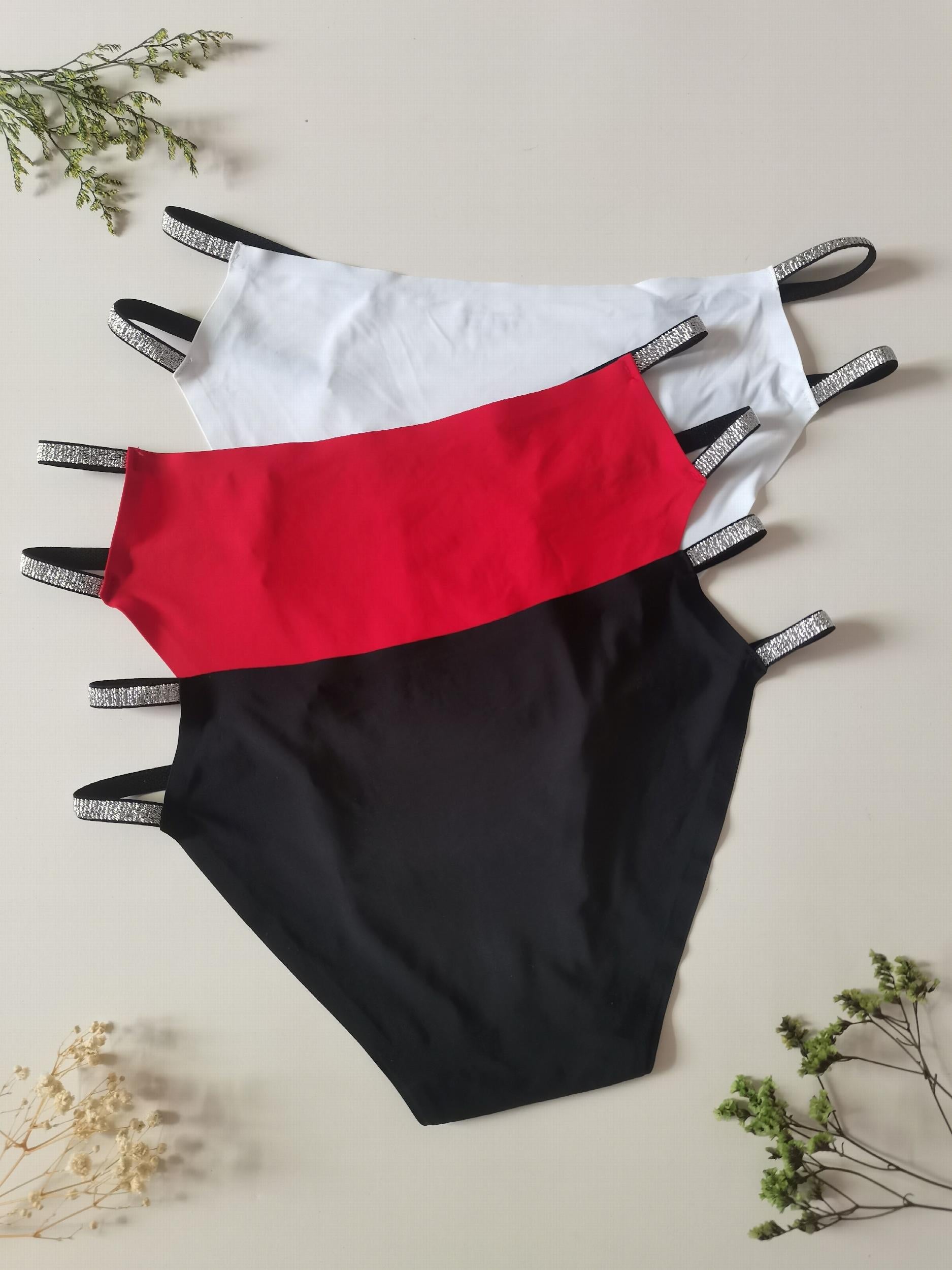 3pcs Seamless Low Waist Cut Out Panties Soft & Comfy Intimates Lingerie