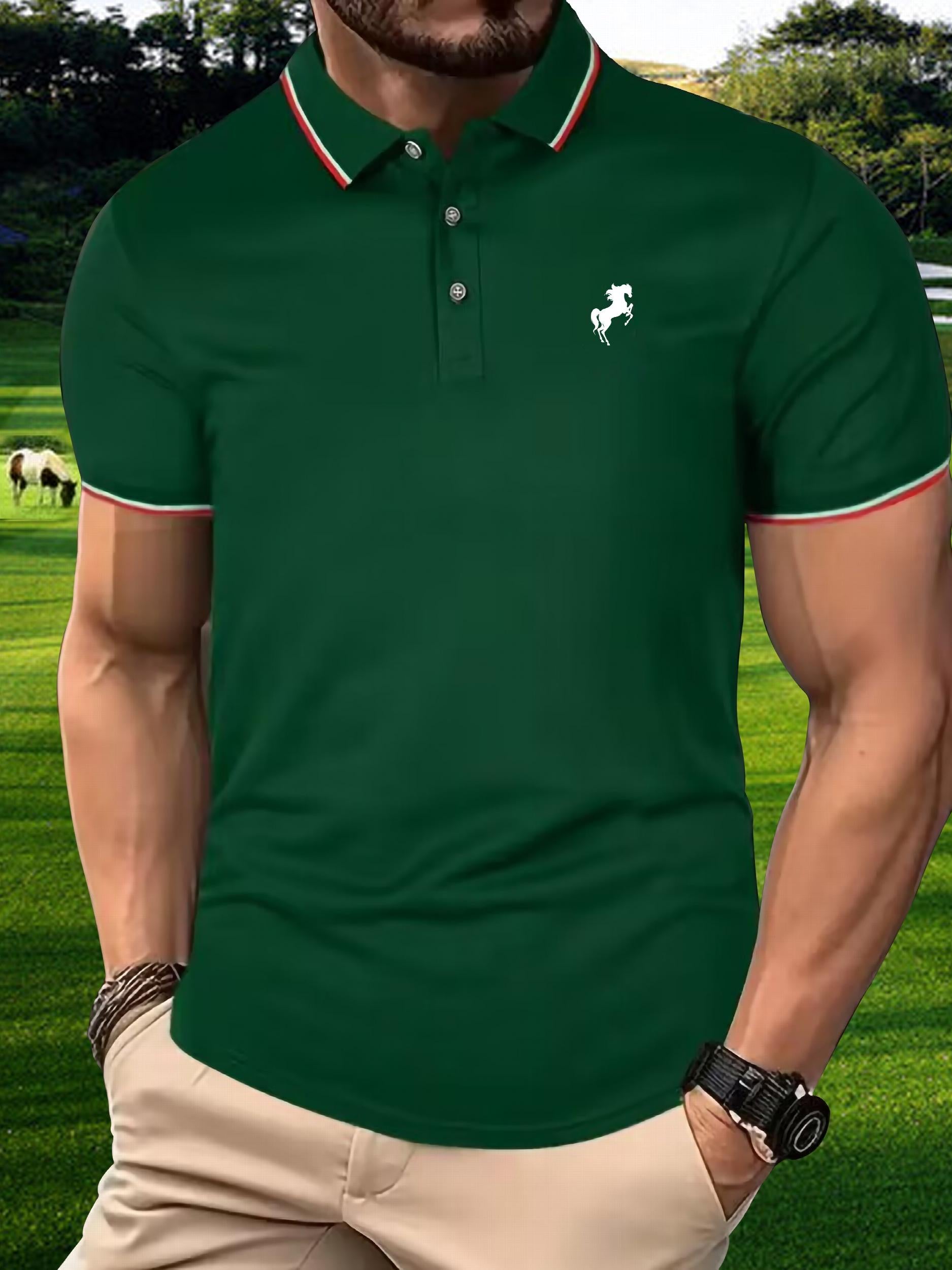 Men's Horse Graphic Shirt Casual Breathable Button-up Short Sleeve Shirt