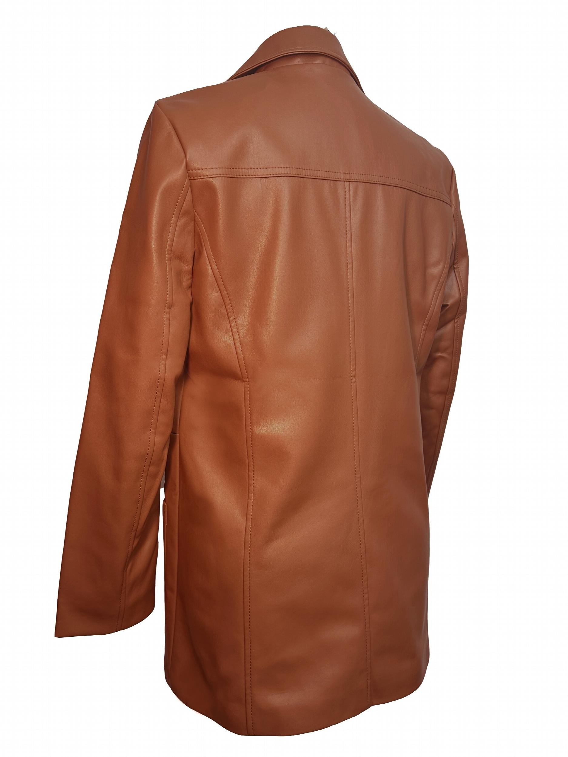 PU Leather Double Breasted Blazer Long Sleeve Lapel
