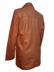 PU Leather Double Breasted Blazer Long Sleeve Lapel