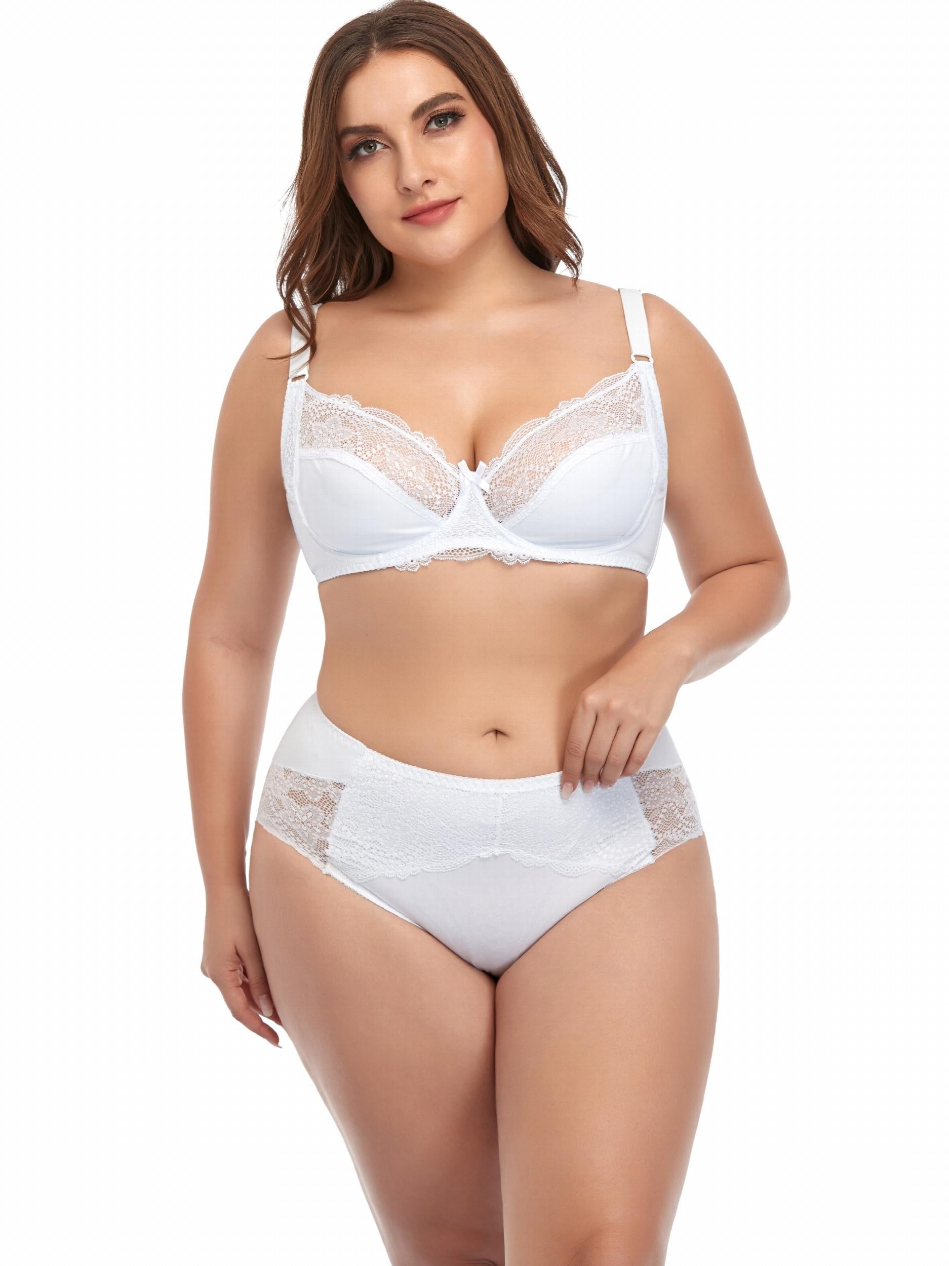 Contrast Lace Solid Lingerie Set Women's Plus Medium Stretch