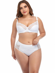 Contrast Lace Solid Lingerie Set Women's Plus Medium Stretch