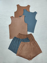 Basic Lounge Set: Tank Top & Shorts Pajama Six Piece Set