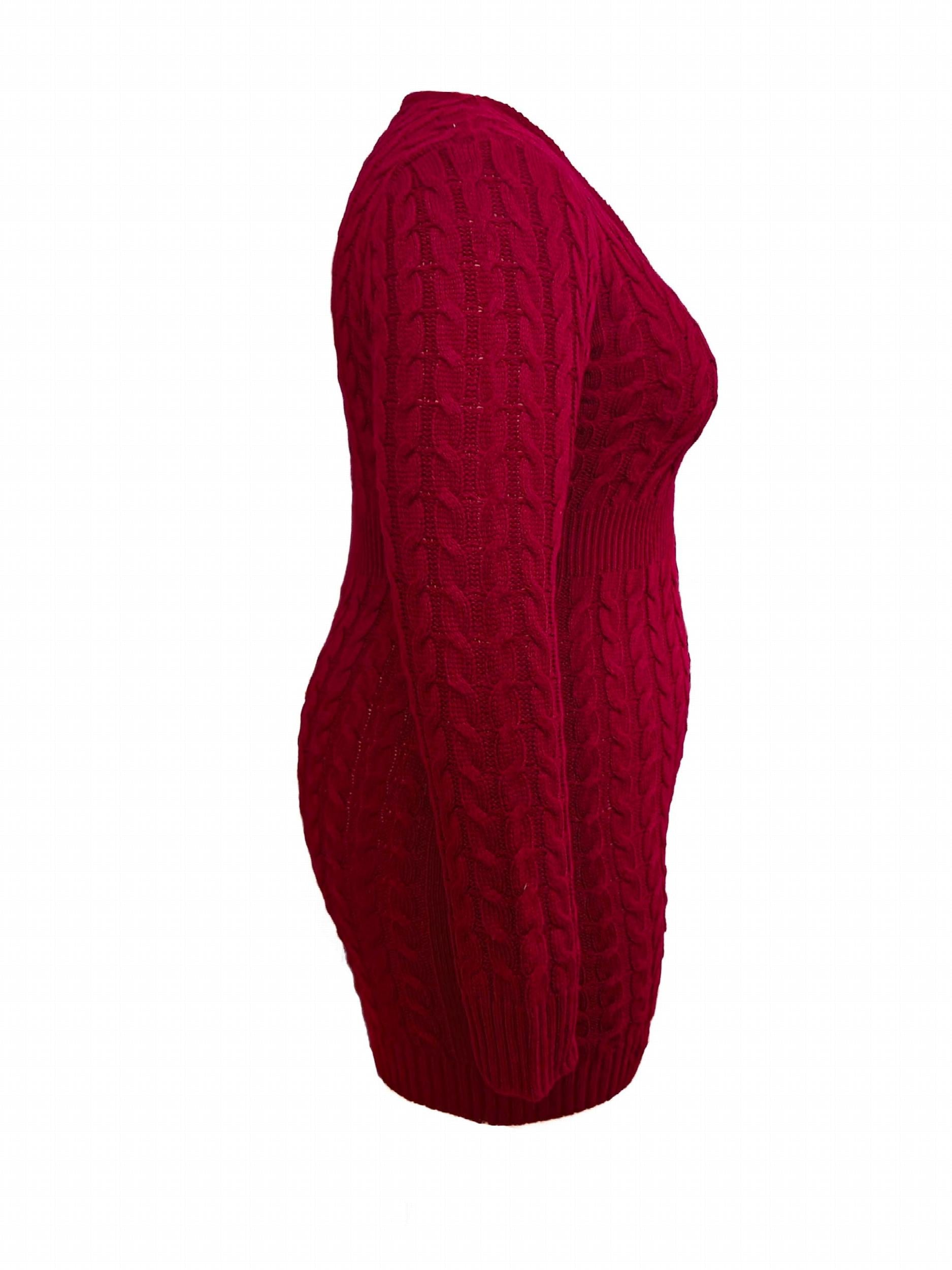 Solid Cable Long Sleeve V Neck Sweater Dress