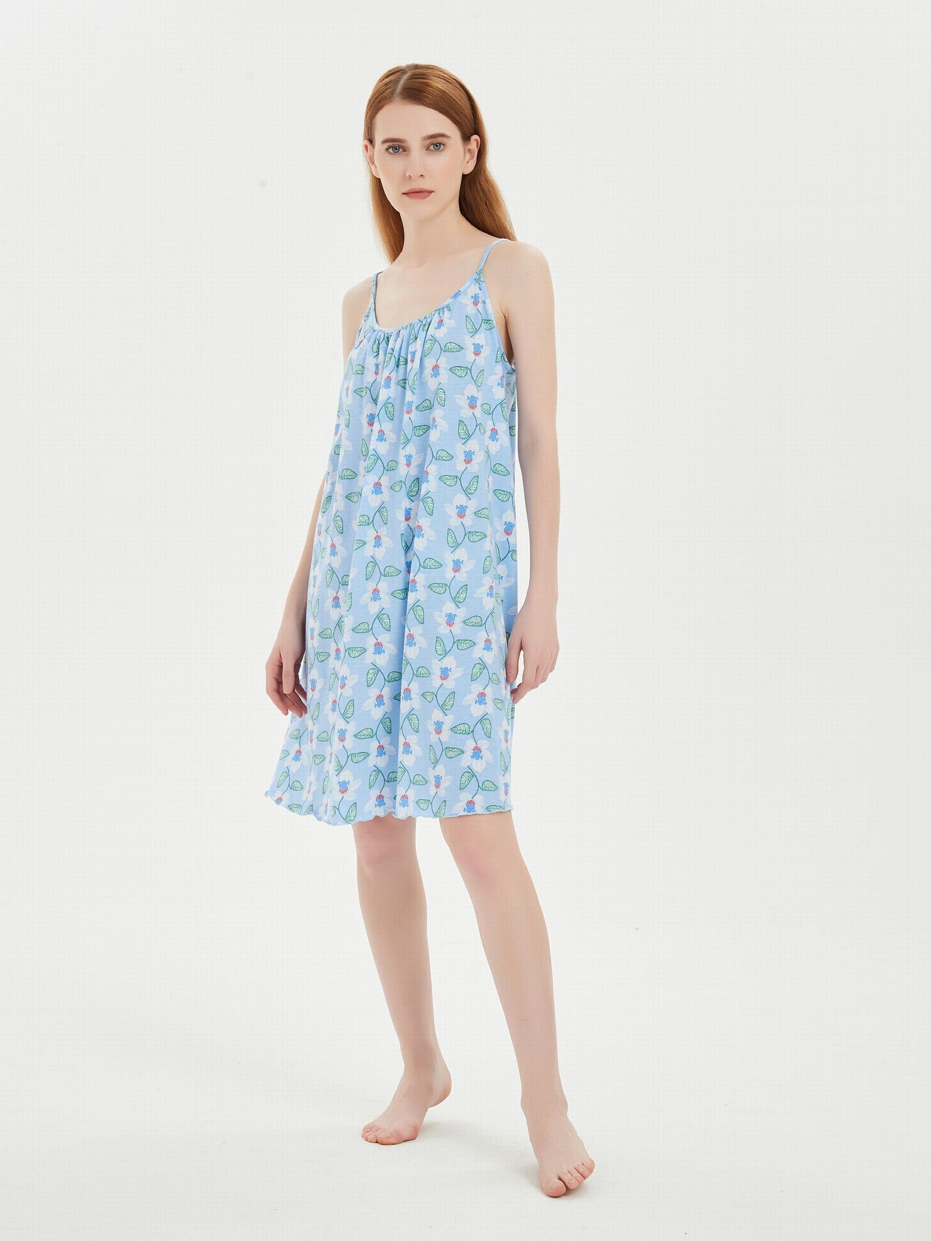 Floral Print Nightdress Crew Neck Sleep Dress Women's Sleepwear