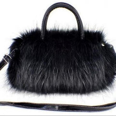 Temperament Lady Bag Durable PU Leather Faux Fur Handbag