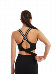 Criss Cross Back Sports Bra Front Zipper Push Up Shockproof Yoga Workout Bra