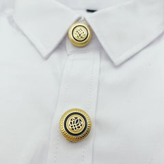 2pcs Golden Tone Round Hollow Button Covers with Intricate Patterns