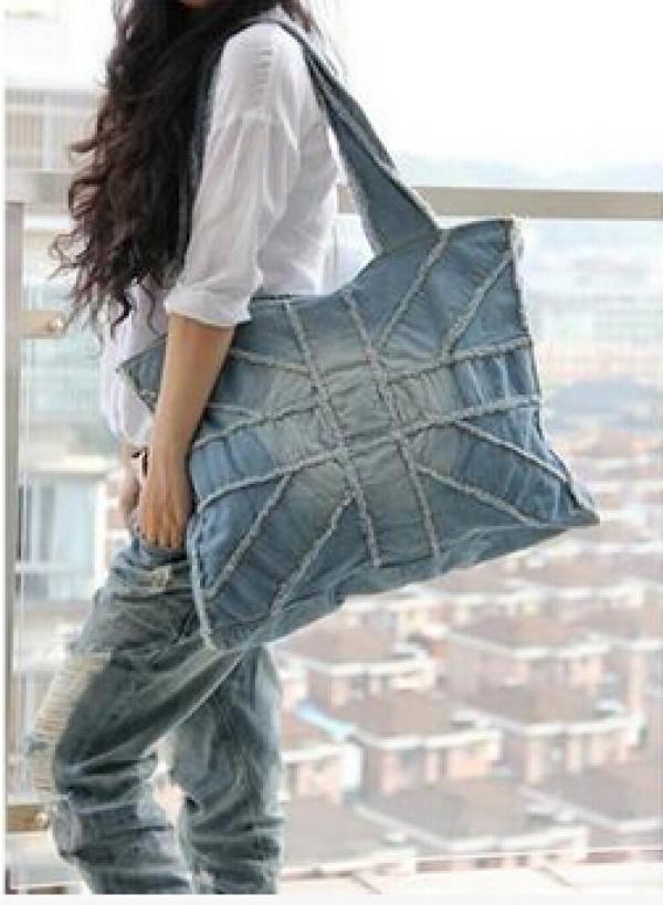 Denim Ladies Shoulder Bag Hand-Washing Rice Rubbing