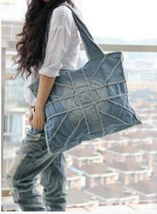 Denim Ladies Shoulder Bag Hand-Washing Rice Rubbing