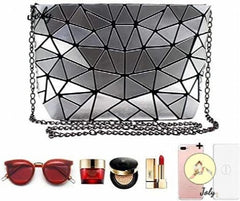 Geometric Luminous Clutch Purse Holographic Leather Crossbody Bag