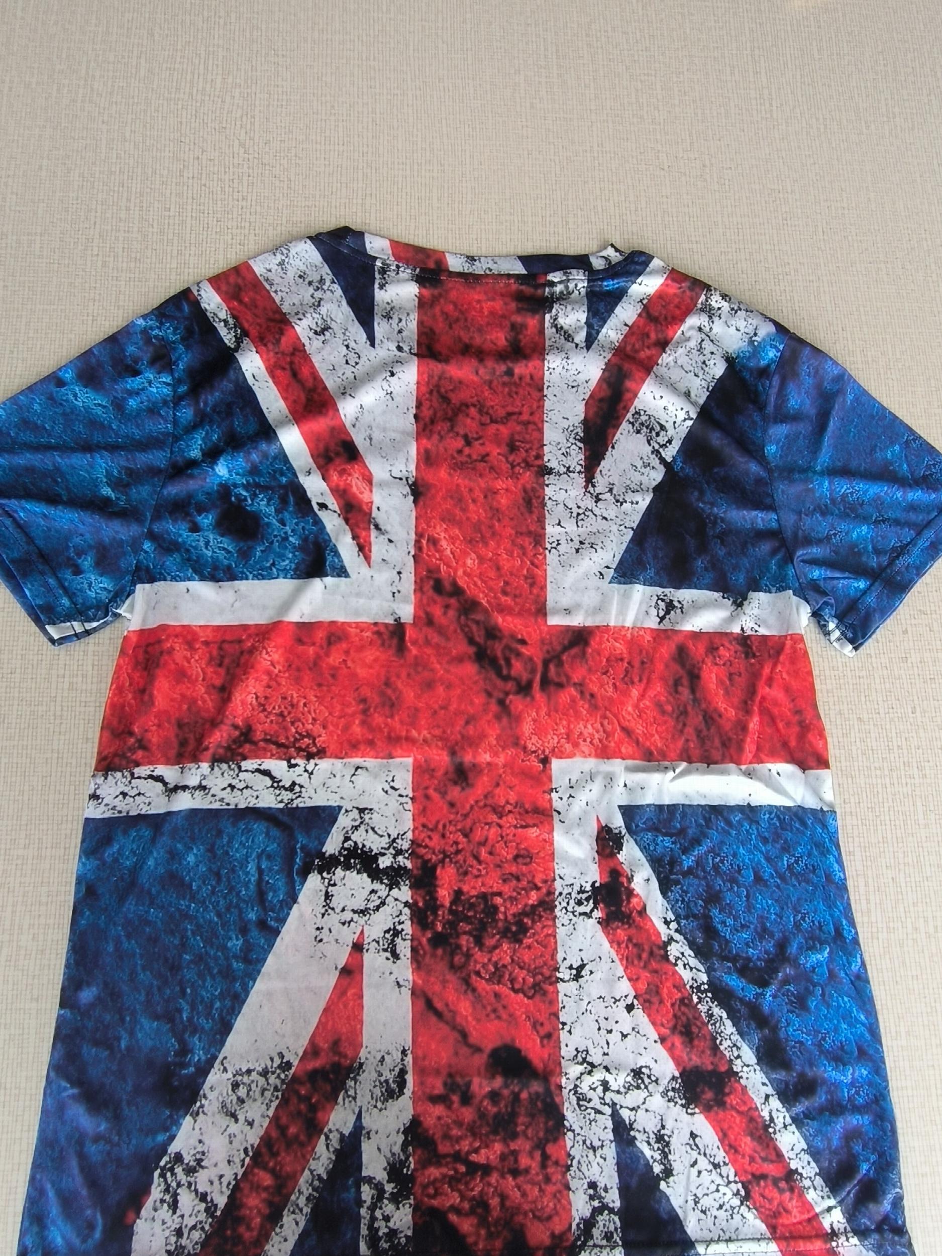 Men's Vintage British Flag Print T shirt Mid Stretch Crew Neck Tee