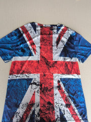 Men's Vintage British Flag Print T shirt Mid Stretch Crew Neck Tee