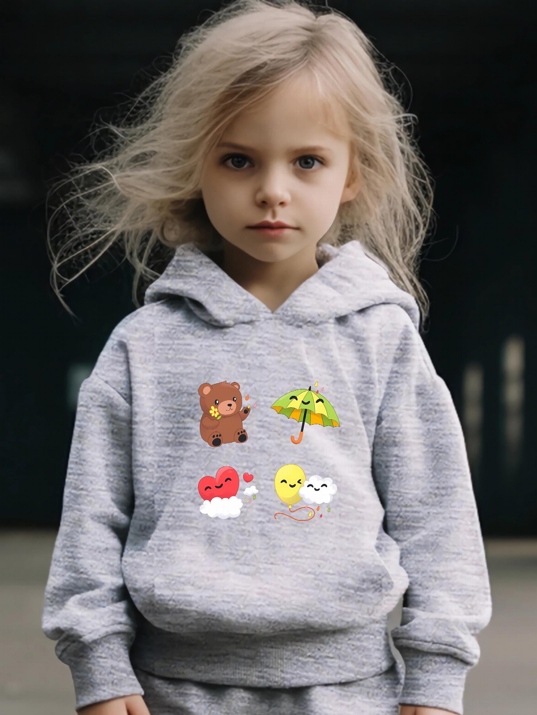 Bear & Heart Pattern 2pcs Breathable Activewear Sets Girls