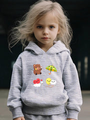 Bear & Heart Pattern 2pcs Breathable Activewear Sets Girls