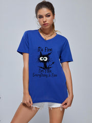 Cartoon Cat V Neck T-shirt for Women