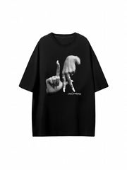 Gesture Print Loose Hip hop Short Sleeve Tee Shirt