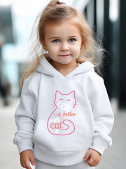 Cat Pattern Hooded Sweatshirt & Sweatpants Set for Girls