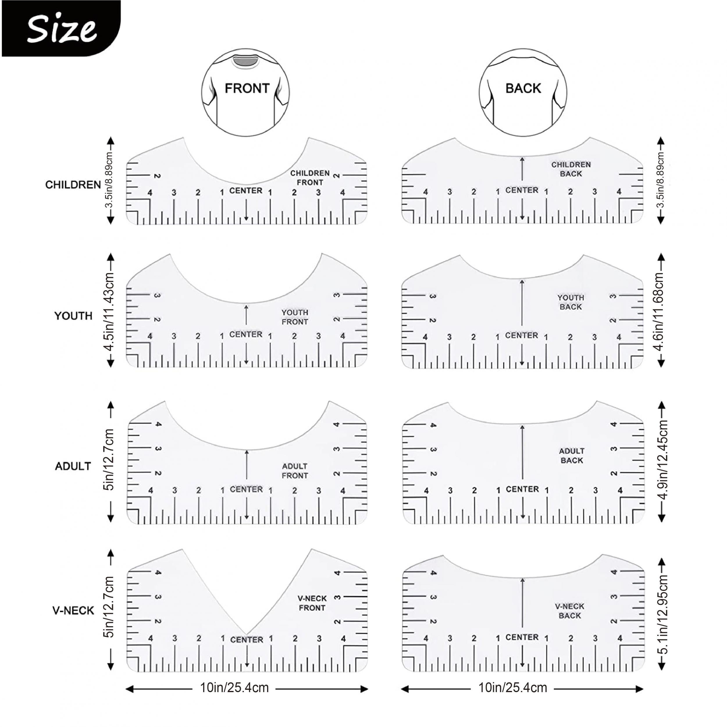 8pcs T Shirt Ruler Alignment Tool Center Designs Transparent T Ruler Youth Adult