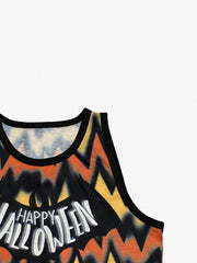 Halloween Letter Print Top Y2K Sleeveless Tan Top For Spring & Summer