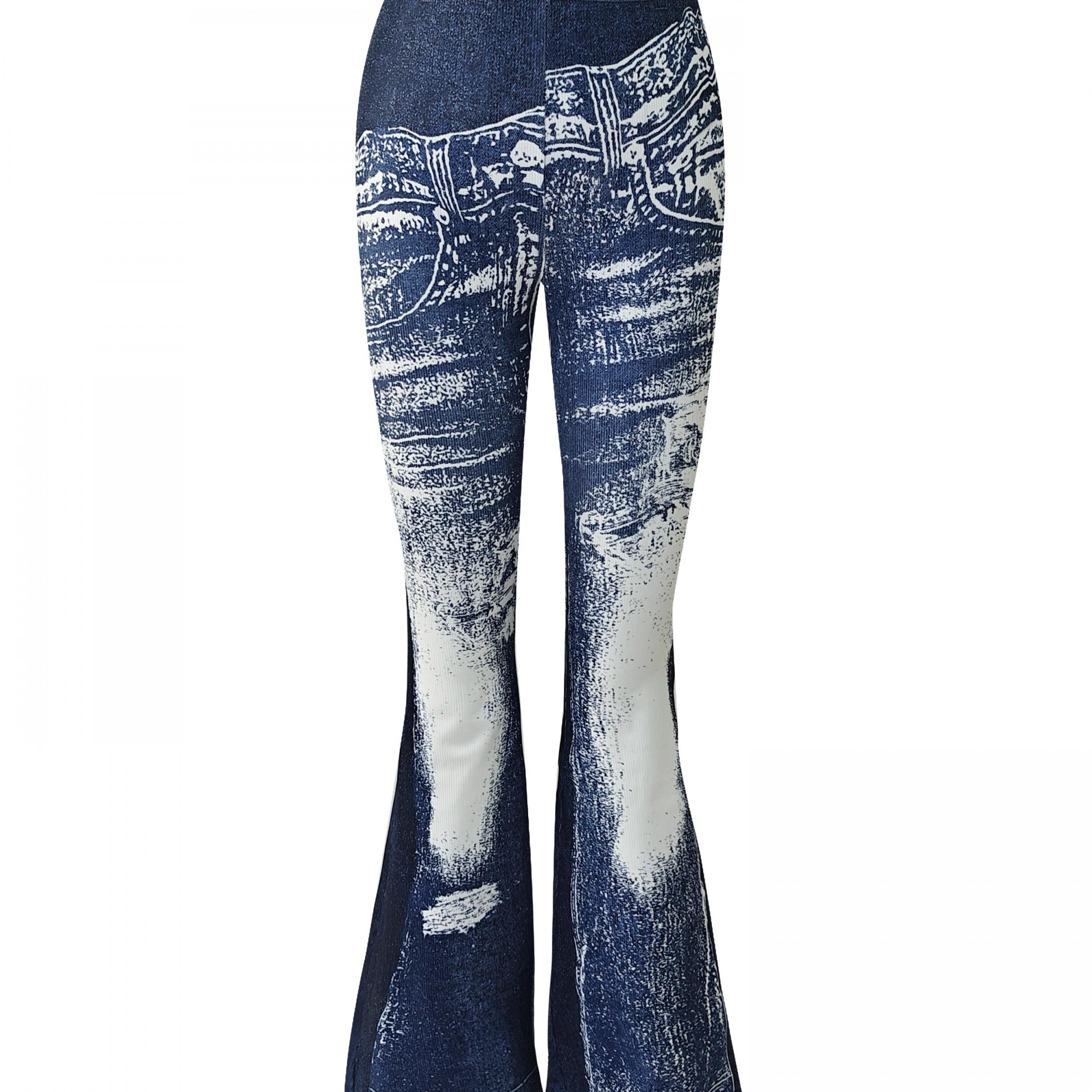 Denim Print Bell Bottom Pants Women's Activewear