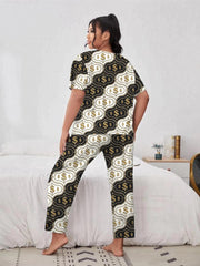 Cash Graphic Pajama Set Women's Short Sleeve Tshirt & Pants Loungewear