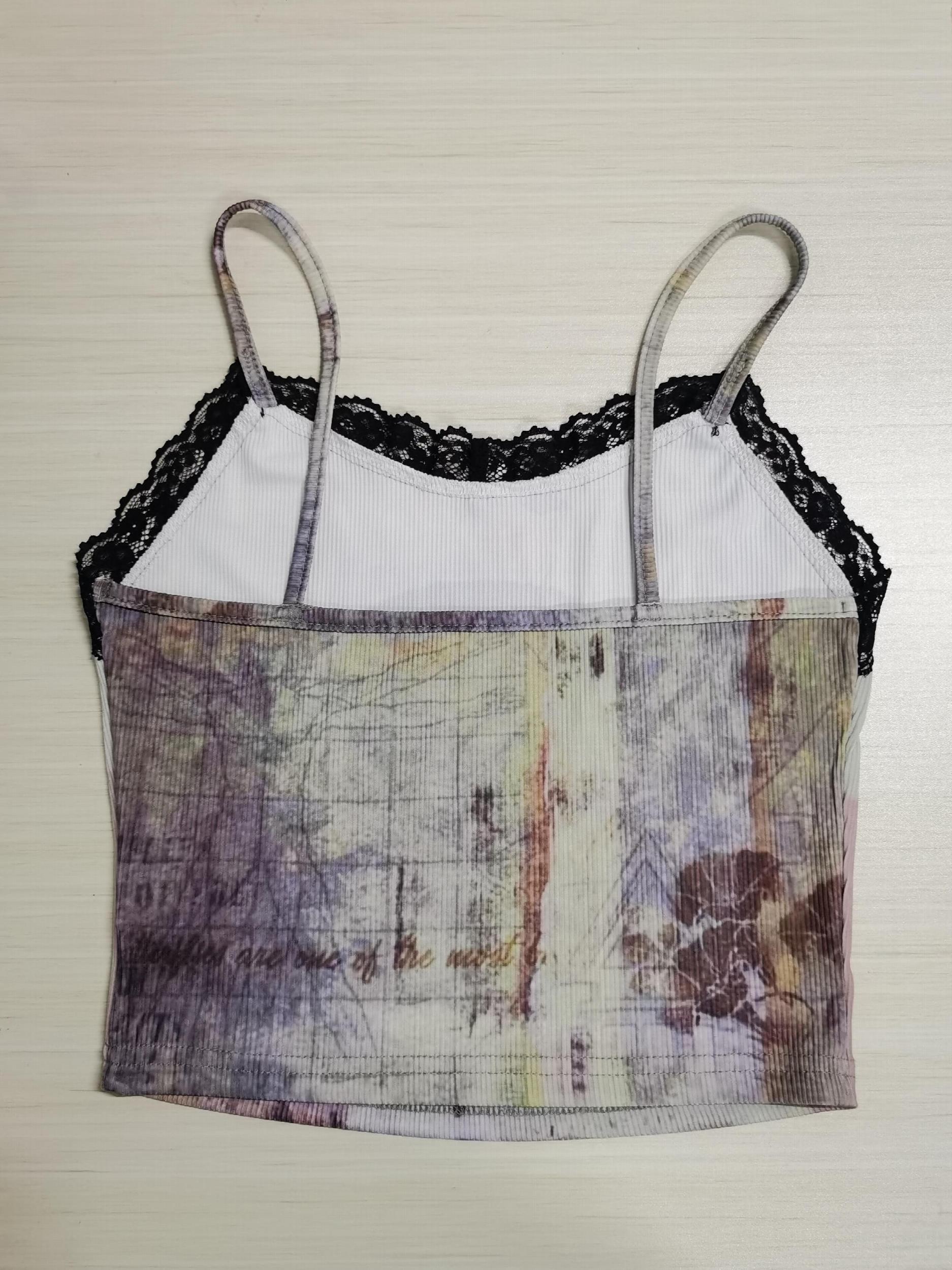 Y2K Mushroom Print Cami Top Contrast Lace Sleeveless Top