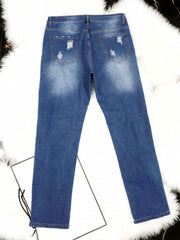 Skull Print Washed Button Fly Medium Stretch Jeans