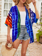 Tie Dye Print Half Sleeve Kimono Cover Up Beach Cardigan