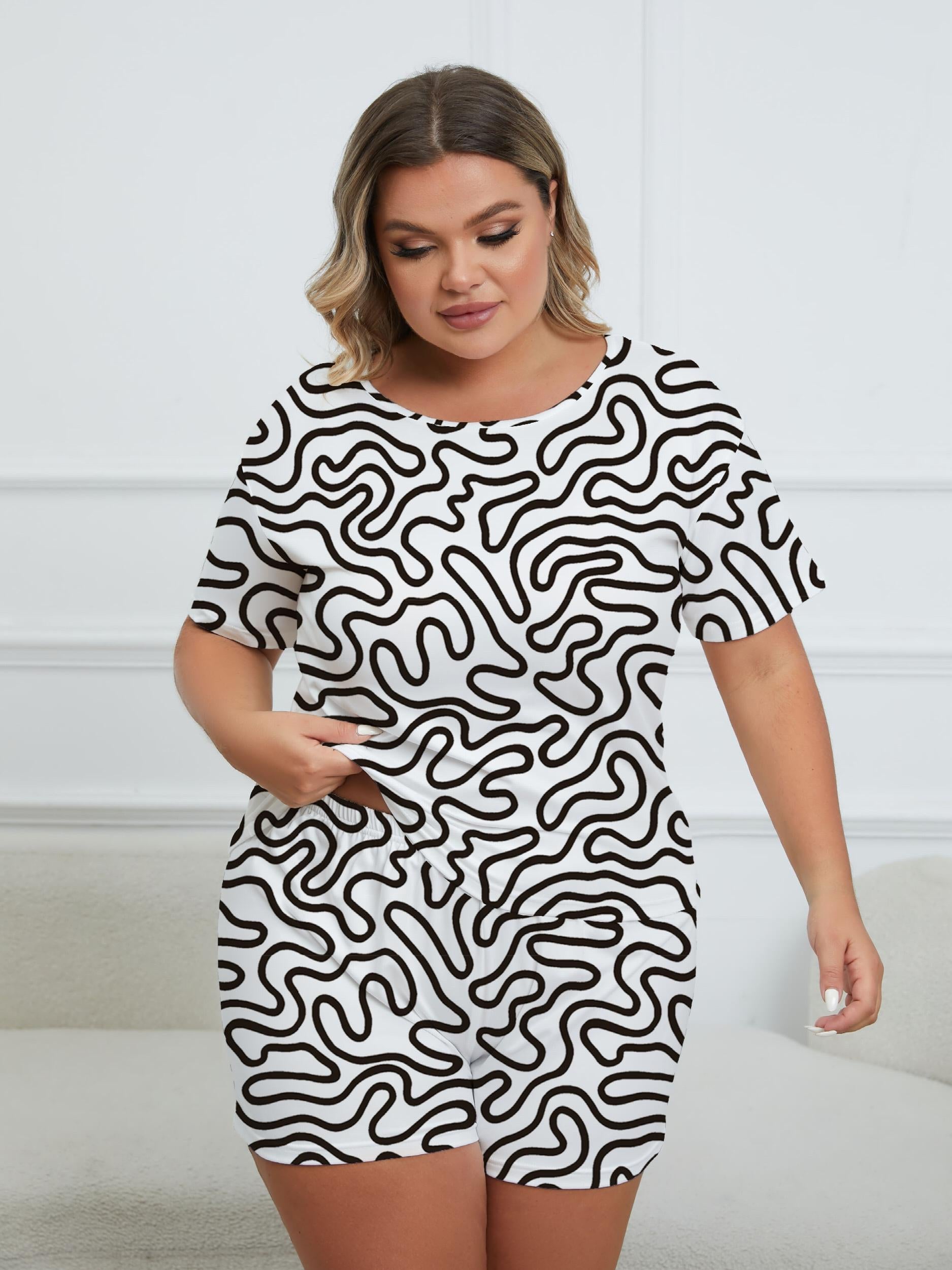 Abstract Geo Print Tee & Shorts Loungewear Set