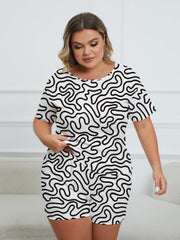 Abstract Geo Print Tee & Shorts Loungewear Set