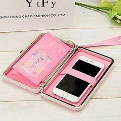 Women Long Wallet Metal Buckle Clutch Bowknot PU Purse Wristlet