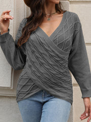 Cable Knit Wrap Cross V Neck Jumper