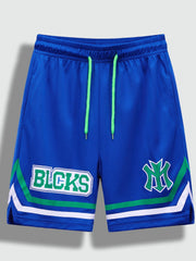 Letter Print Boys Active Shorts Quick-dry Drawstring Sports Shorts