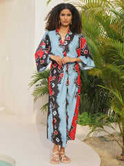 Geometric Print Colorblock Plus Size Cover Up with Belt