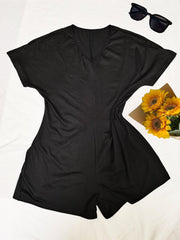 Basic Jumpsuit Women's Plus V Neck Solid High Stretch Casual Romper