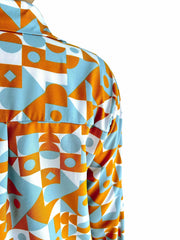 Geometric Print Plus Size Blouse Women's Long Sleeve Shirt