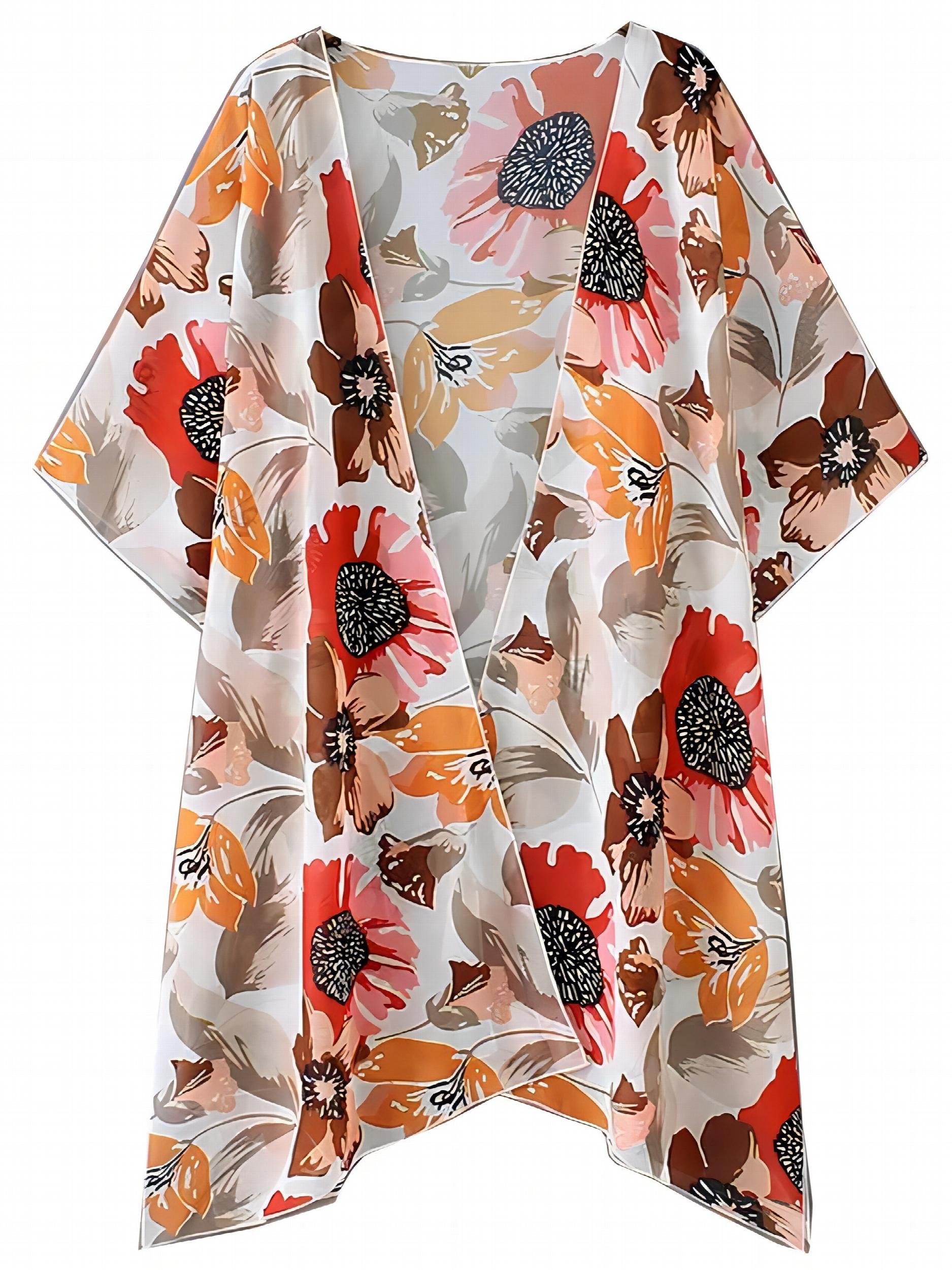 Floral Dolman Sleeves Chiffon Cover Up Kimono