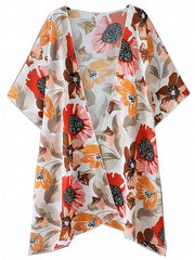Floral Dolman Sleeves Chiffon Cover Up Kimono