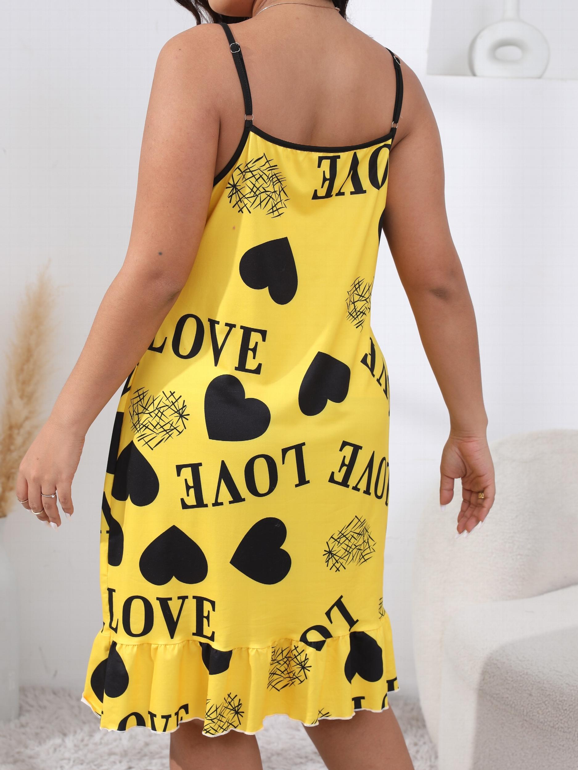 Heart & Letter Print Ruffle Trim Cami Dress