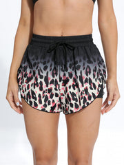 Leopard Print Casual Sporty Drawstring Elastic Waist Sports Short
