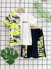 Boys Leopard & Letter Graphic Round Neck Casual T-Shirt & Track Shorts Set