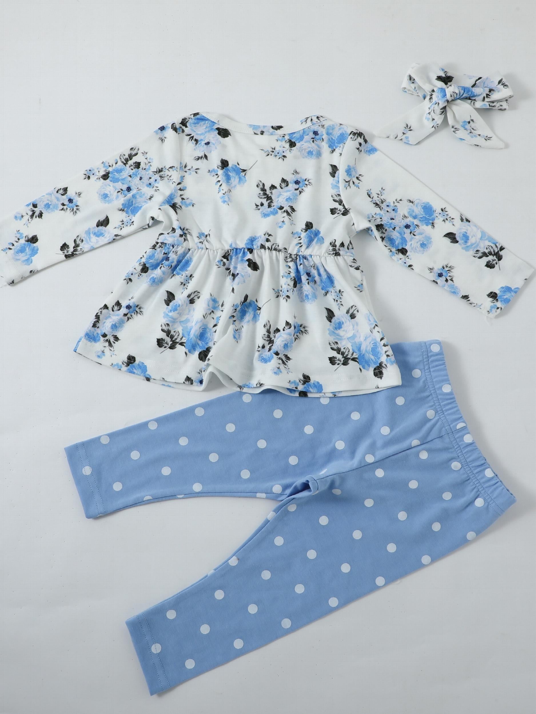 Baby Girls Floral Print Top & Pants Set For Spring And Autumn
