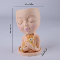 Cat Girl Resin Vase for Home Decor