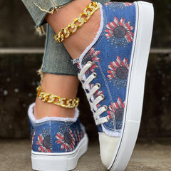 Women's Floral Print Canvas Shoes Low Top Lace Up Shoes