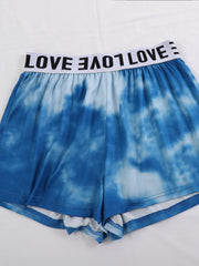 Tie Dye Pajama Set V Neck Tank Top & Shorts