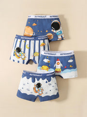 4pcs Boys Cartoon Astronaut Boxer Briefs Soft Comfortable Kids Clothes