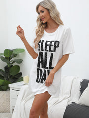 Letter Print NightDress Short Sleeve Pajama Dress